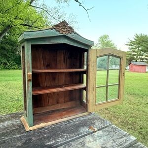 Vintage Wooden Wall Cabinet with Glass Door